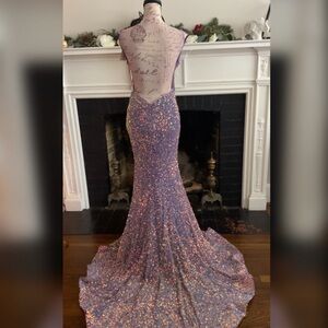 Sparkly open back purple mermaid prom dress, evening gown or formal dress sz 6